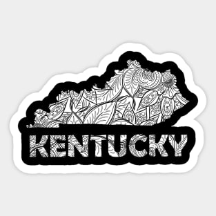 Mandala art map of Kentucky with text in white Sticker